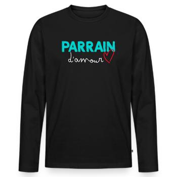 Mon Parrain Citation Tendre Pour parrain - T-shirt manches longues Premium bio Homme - noir - Devant - Nico (187cm)