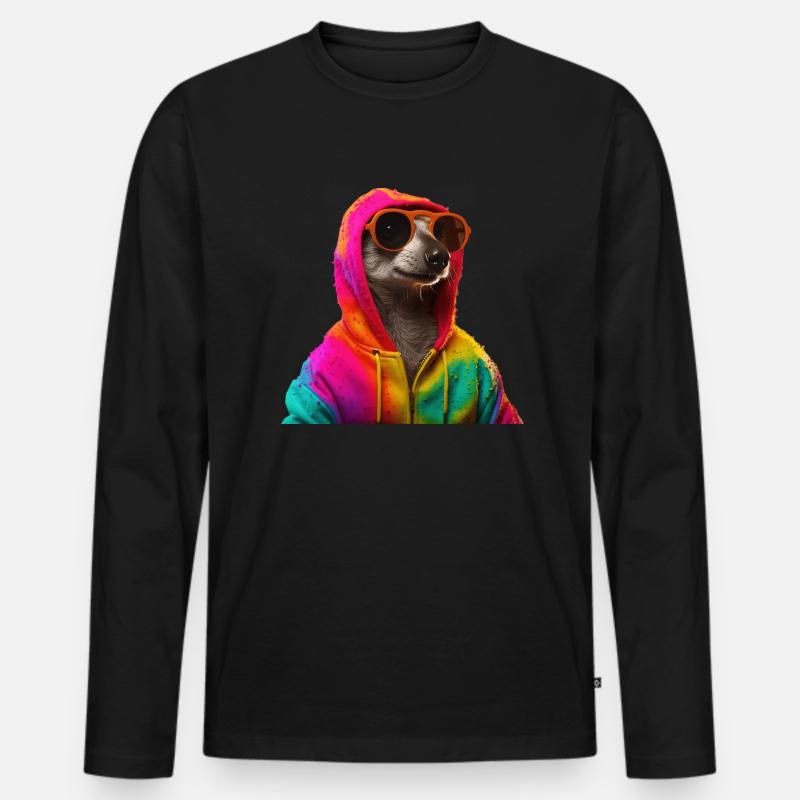 Erdmännchen mit Sonnenbrille Bunt Coole Tiere - Männer Premium Bio Langarmshirt - Schwarz