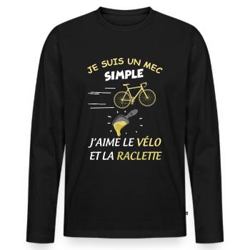 Raclette et velo mec simple - T-shirt manches longues Premium bio Homme - noir - Devant - Nico (187cm)