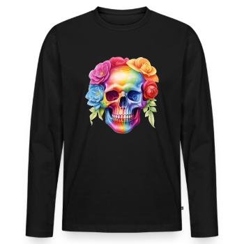 Cool skull in rainbow colors - Men's Premium Organic Long Sleeve Shirt - black - Front - Nico (187cm)