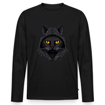Cat Head Black Cat Bombay Happy Cat Cats - Men's Premium Organic Long Sleeve Shirt - black - Front - Nico (187cm)
