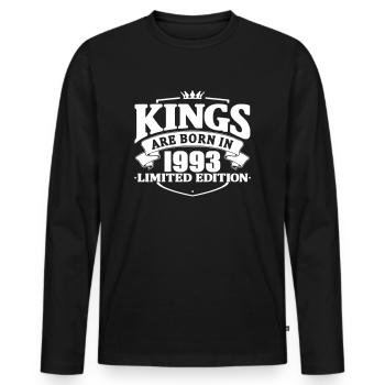 Könige sind 1993 geboren - Männer Premium Bio Langarmshirt - Schwarz - Vorne - Nico (187cm)