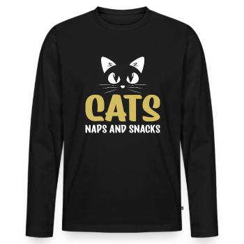 Cat Funny Owner Lovers Cats Naps Snacks - Men's Premium Organic Long Sleeve Shirt - black - Front - Nico (187cm)