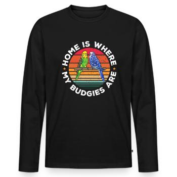 Budgerigar Parakeet Bird Pet Gift - Men's Premium Organic Long Sleeve Shirt - black - Front - Nico (187cm)