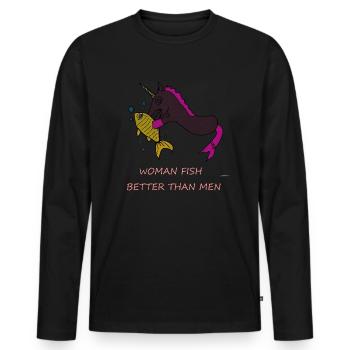 Licorne poisson disant drôle - T-shirt manches longues Premium bio Homme - noir - Devant - Nico (187cm)