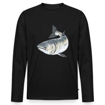 Pêche au saumon Pêcheur de saumon - T-shirt manches longues Premium bio Homme - noir - Devant - Nico (187cm)