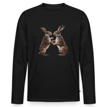 Hase Kaninchen Boxend - Männer Premium Bio Langarmshirt - Schwarz - Vorne - Nico (187cm)