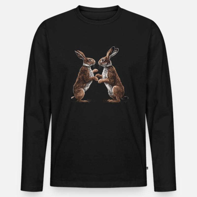 Hase Kaninchen Boxend - Männer Premium Bio Langarmshirt - Schwarz