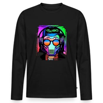 Psychedelic / Techno / Minimal Head Design - Männer Premium Bio Langarmshirt - Schwarz - Vorne - Nico (187cm)