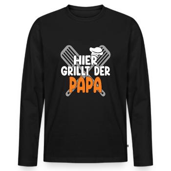 Hier Grillt Der Papa - Männer Premium Bio Langarmshirt - Schwarz - Vorne - Nico (187cm)