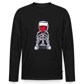 Squelette de vin - T-shirt manches longues Premium bio Homme - noir - Devant - Nico (187cm)