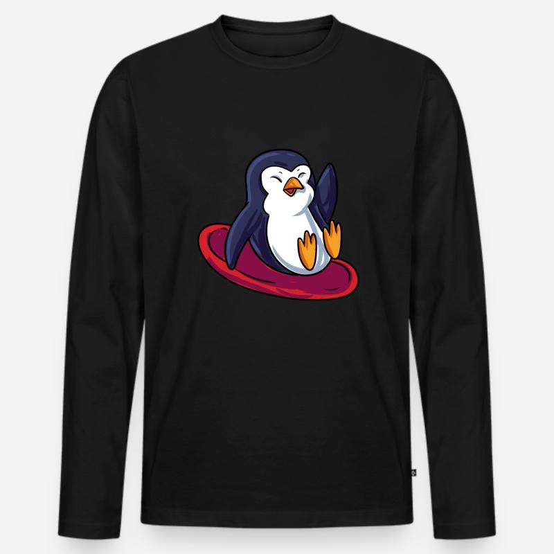 Pinguin Schlitten - Männer Premium Bio Langarmshirt - Schwarz
