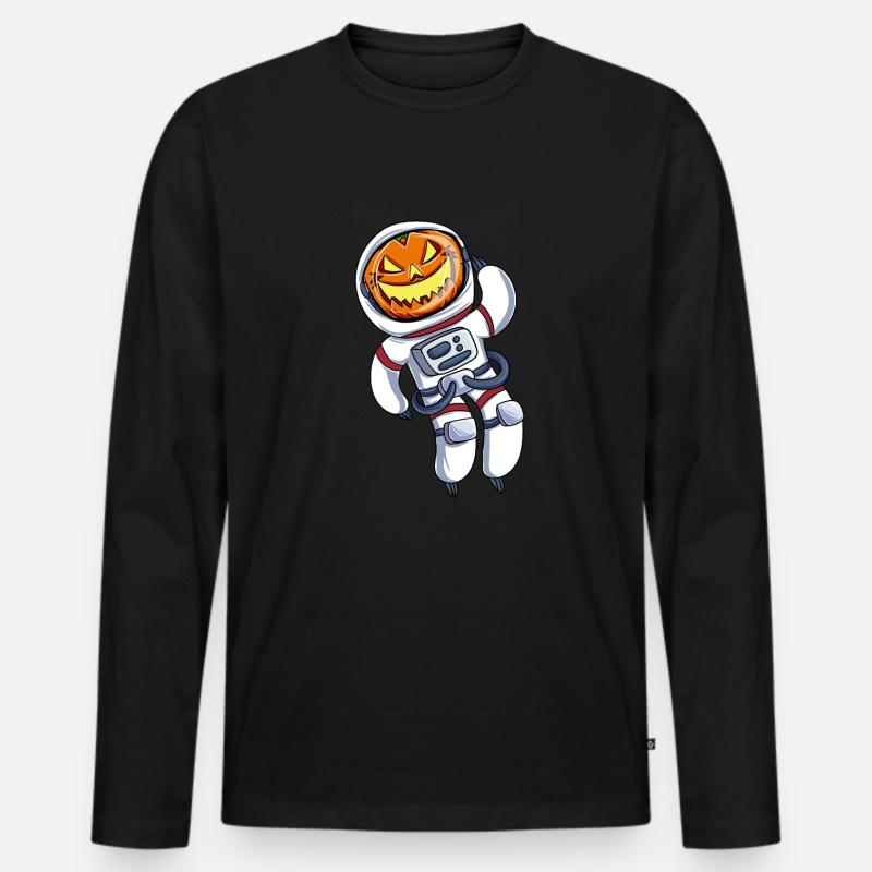 Astronaut Kürbiskopf - Männer Premium Bio Langarmshirt - Schwarz