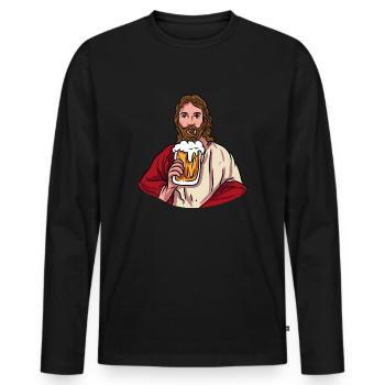 Jesus mit Bierkrug - Männer Premium Bio Langarmshirt - Schwarz - Vorne - Nico (187cm)