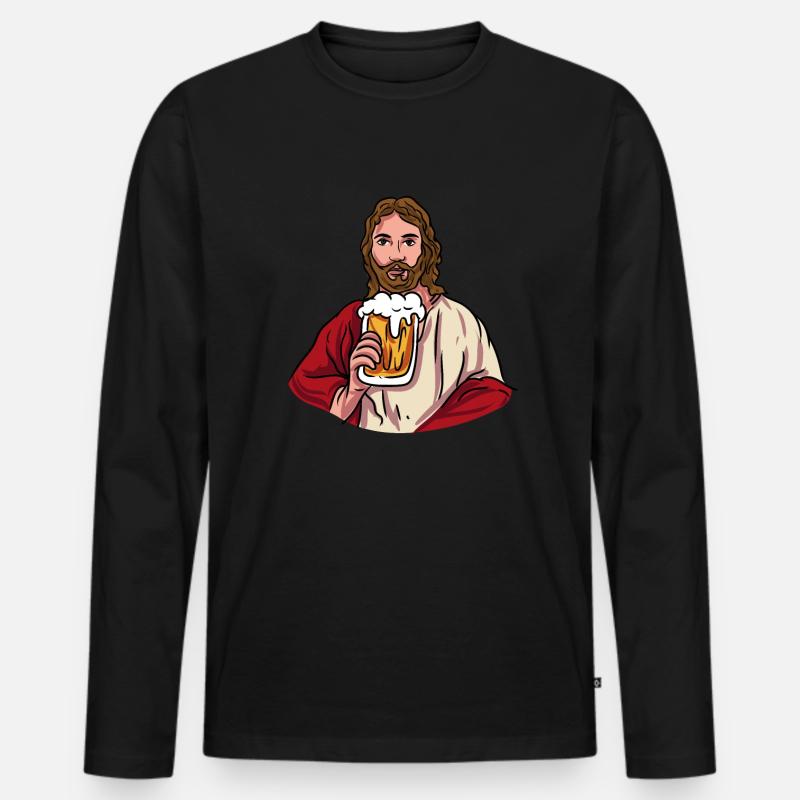 Jesus mit Bierkrug - Männer Premium Bio Langarmshirt - Schwarz