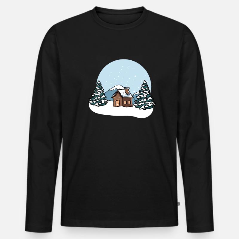 Winterlandschaft Schnee - Männer Premium Bio Langarmshirt - Schwarz