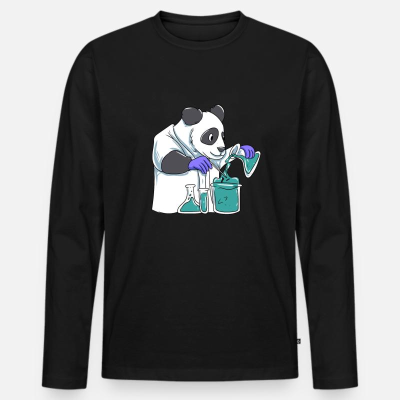 Panda Wissenschaftler - Männer Premium Bio Langarmshirt - Schwarz