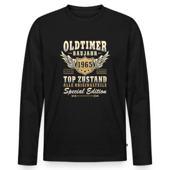 60. Geburtstag Oldtimer 60 Jahre 2025 Geschenkidee - Männer Premium Bio Langarmshirt - Schwarz - Vorne - Nico (187cm)