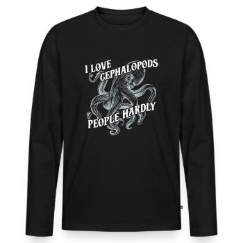 J’adore les céphalopodes, les gens à peine - T-shirt manches longues Premium bio Homme - noir - Devant - Nico (187cm)
