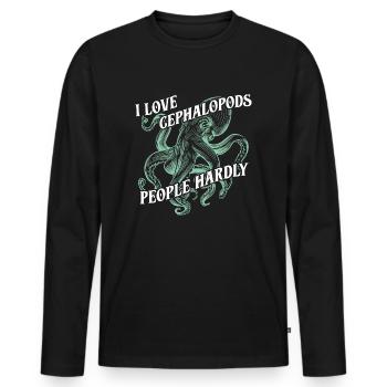 J’adore les céphalopodes pieuvres, les humains à peine - T-shirt manches longues Premium bio Homme - noir - Devant - Nico (187cm)