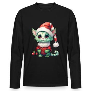 Katze Weihnachten Weihnachtselfe Geschenke Mütze - Männer Premium Bio Langarmshirt - Schwarz - Vorne - Nico (187cm)