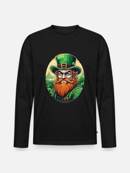 Lutin Trèfle de la Saint-Patrick - T-shirt manches longues Premium bio Homme - noir