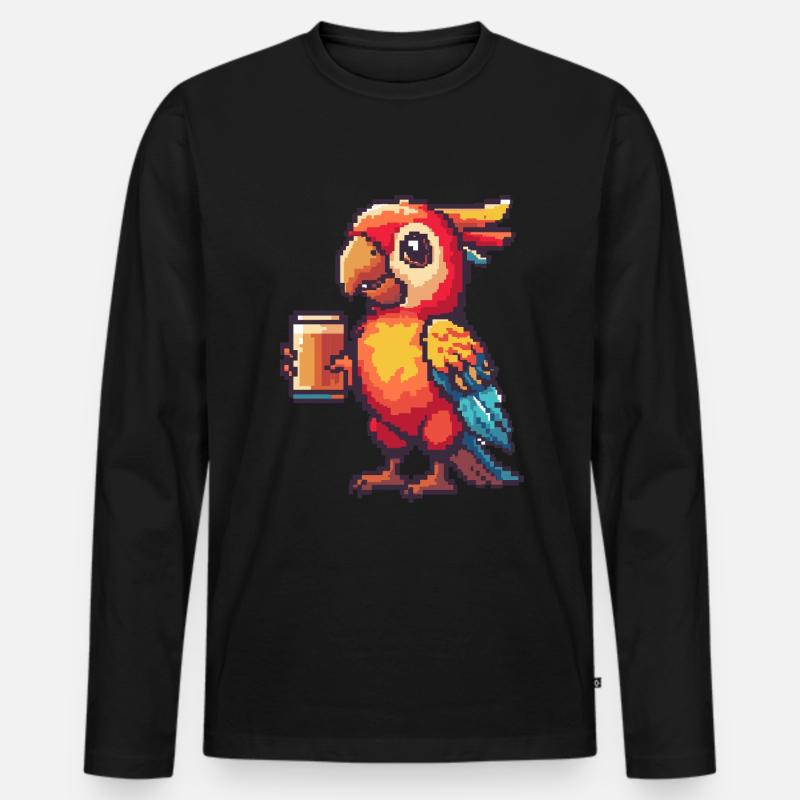 Papagai Pixel Bier - Männer Premium Bio Langarmshirt - Schwarz