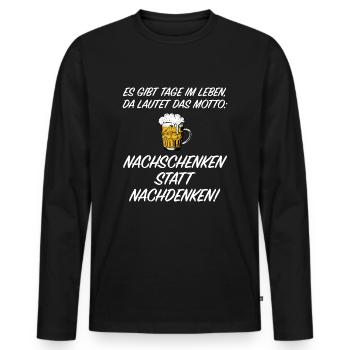 Nachschenken statt nachdenken, Bier grillen Party - Männer Premium Bio Langarmshirt - Schwarz - Vorne - Nico (187cm)