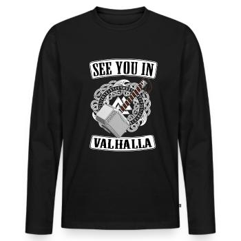 Viking Valhalla Runes Thor Hammer - Men's Premium Organic Long Sleeve Shirt - black - Front - Nico (187cm)