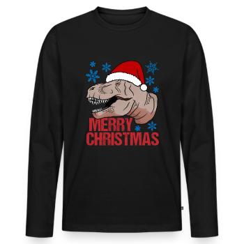 T-Rex Christmas Happiness Primeval Festive Fun - Men's Premium Organic Long Sleeve Shirt - black - Front - Nico (187cm)