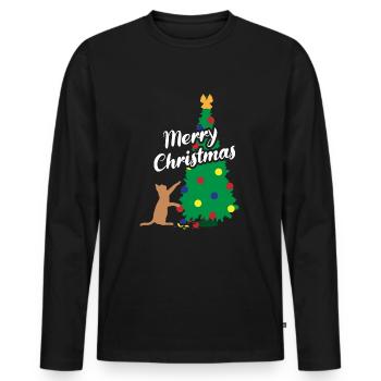 Cat Fun Christmas Tree Festive Mischief - Men's Premium Organic Long Sleeve Shirt - black - Front - Nico (187cm)