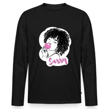 Sassy Chic with Afro Charm - Men's Premium Organic Long Sleeve Shirt - black - Front - Nico (187cm)
