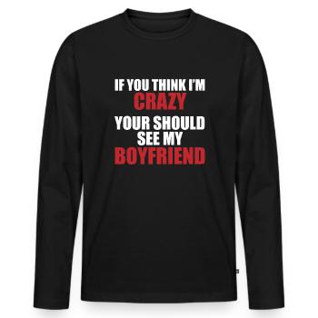 Friend? Crazy & fascinating! - Men's Premium Organic Long Sleeve Shirt - black - Front - Nico (187cm)