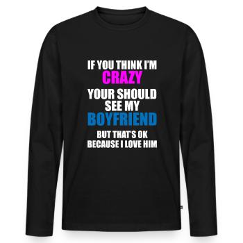 Friend? Crazy & fascinating! - Men's Premium Organic Long Sleeve Shirt - black - Front - Nico (187cm)