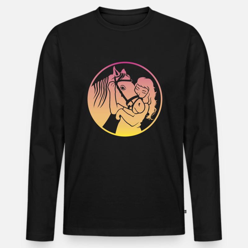Strahlende Pferdeumarmung Harmonisch - Männer Premium Bio Langarmshirt - Schwarz