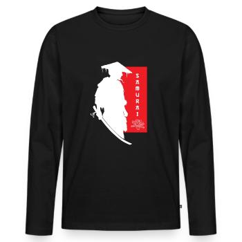 Samurai Blume Krieger Seelenfrieden Kunst - Männer Premium Bio Langarmshirt - Schwarz - Vorne - Nico (187cm)