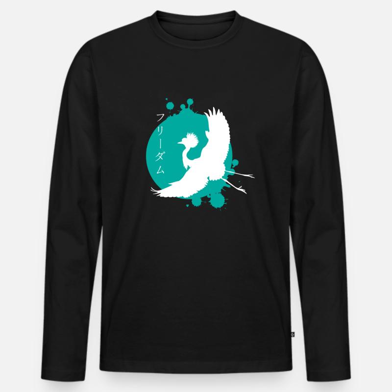 Kranich Dynamik & Schriftzeichen Kunst - Männer Premium Bio Langarmshirt - Schwarz