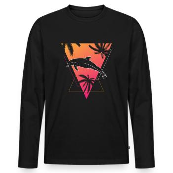 Retro Dolphin Tropics Dream Graphic - Men's Premium Organic Long Sleeve Shirt - black - Front - Nico (187cm)