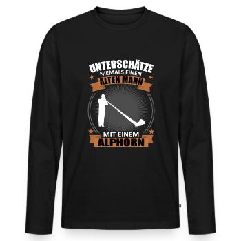 Alphorn Geschenk - Alter Mann, Weiser Klang - Männer Premium Bio Langarmshirt - Schwarz - Vorne - Nico (187cm)