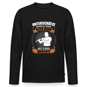 Old man with flute wisdom - Men's Premium Organic Long Sleeve Shirt - black - Front - Nico (187cm)