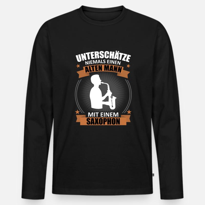 Alt, Weise, Saxophon – Unübertroffen - Männer Premium Bio Langarmshirt - Schwarz
