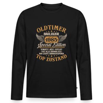 Oldtimer Baujahr 1985 Jahrgang Geburtstag Geschenk - Männer Premium Bio Langarmshirt - Schwarz - Vorne - Nico (187cm)