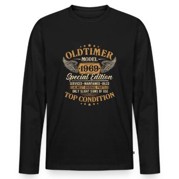 Oldtimer 1969 Jahrgang geboren Geburtstag Geschenk - Männer Premium Bio Langarmshirt - Schwarz - Vorne - Nico (187cm)