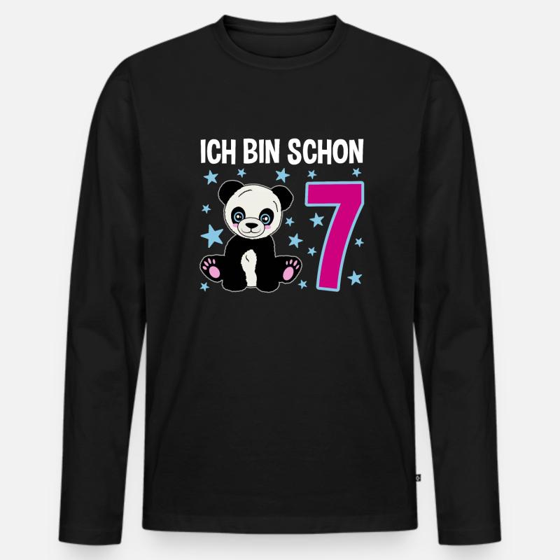 Sieben Jahre Panda-Feier - Männer Premium Bio Langarmshirt - Schwarz