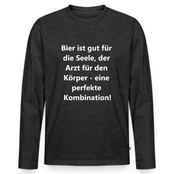 Cadeau corps et âme - T-shirt manches longues Premium bio Homme - anthracite chiné - Devant - Nico (187cm)
