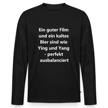 Cadeau de soirée cinéma - T-shirt manches longues Premium bio Homme - noir - Devant - Nico (187cm)
