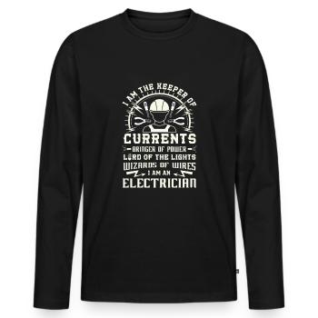 Keeper of Currents Bringer of Power Electrician - Men's Premium Organic Long Sleeve Shirt - black - Front - Nico (187cm)