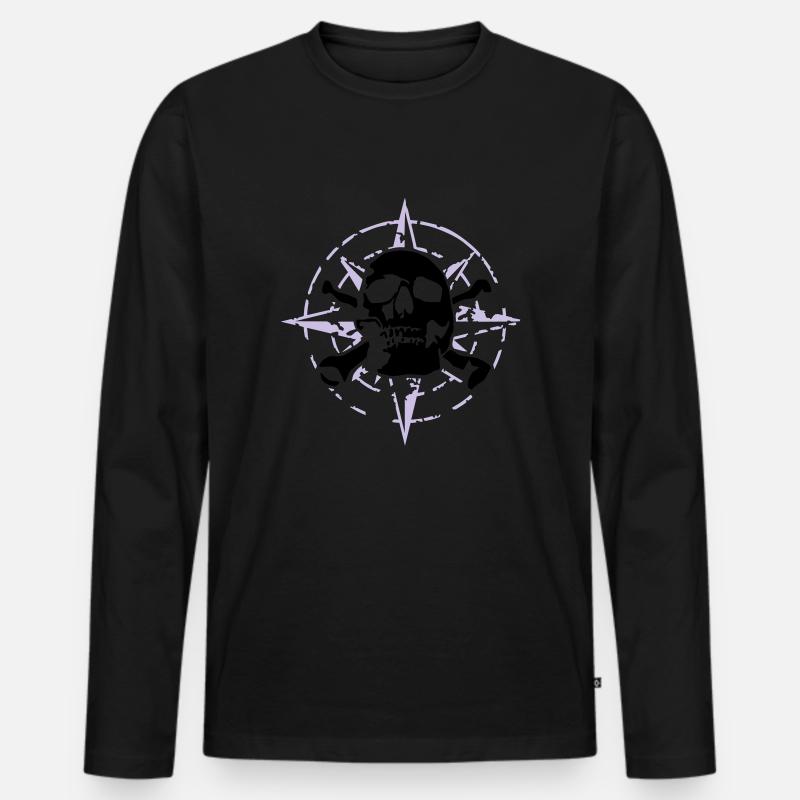 windrose_skull_02_d_3c - Männer Premium Bio Langarmshirt - Schwarz