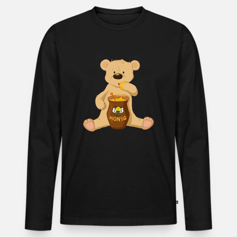 Bär mit Honig - Männer Premium Bio Langarmshirt - Schwarz