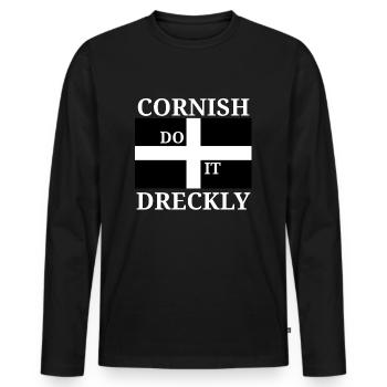 Cornish Dreckly White - T-shirt manches longues Premium bio Homme - noir - Devant - Nico (187cm)